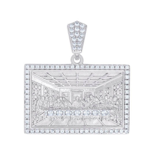 Sterling Silver Unisex Cubic-Zirconia Last Supper Religious Charm Pendant