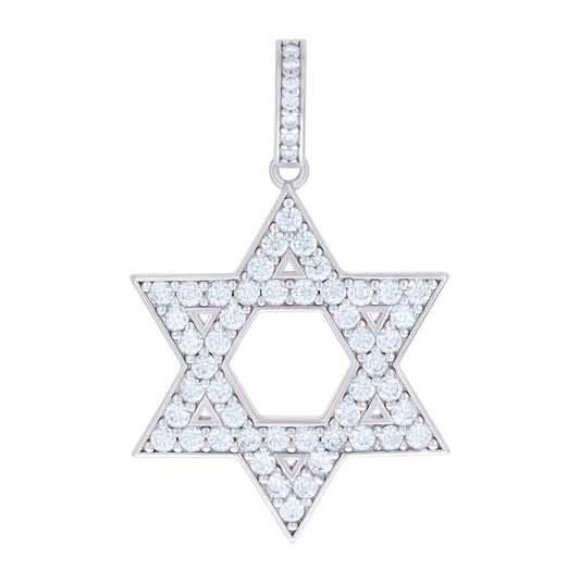 Sterling Silver Unisex Cubic-Zirconia Star Of David Symbol Religious Charm Pendant
