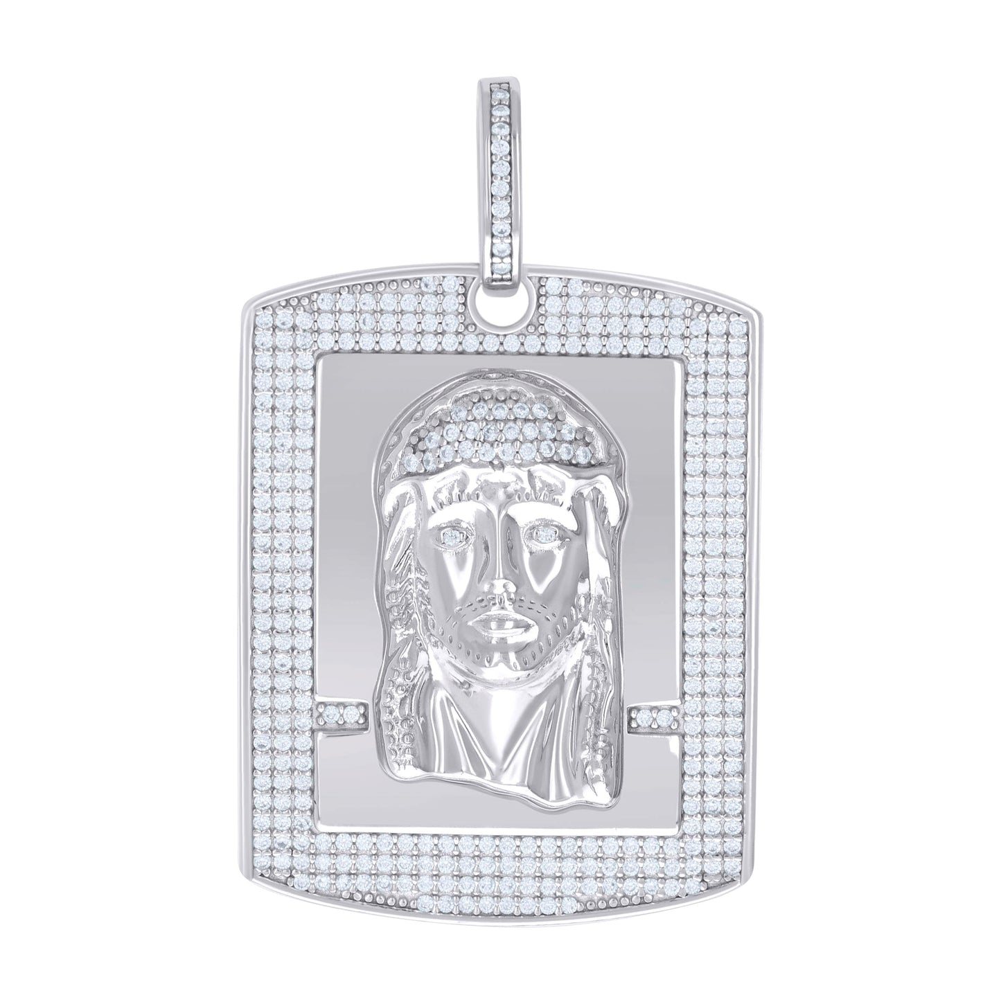 Sterling Silver Mens Cubic-Zirconia Jesus Religious Charm Pendant