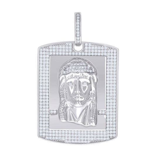 Sterling Silver Mens Cubic-Zirconia Jesus Religious Charm Pendant