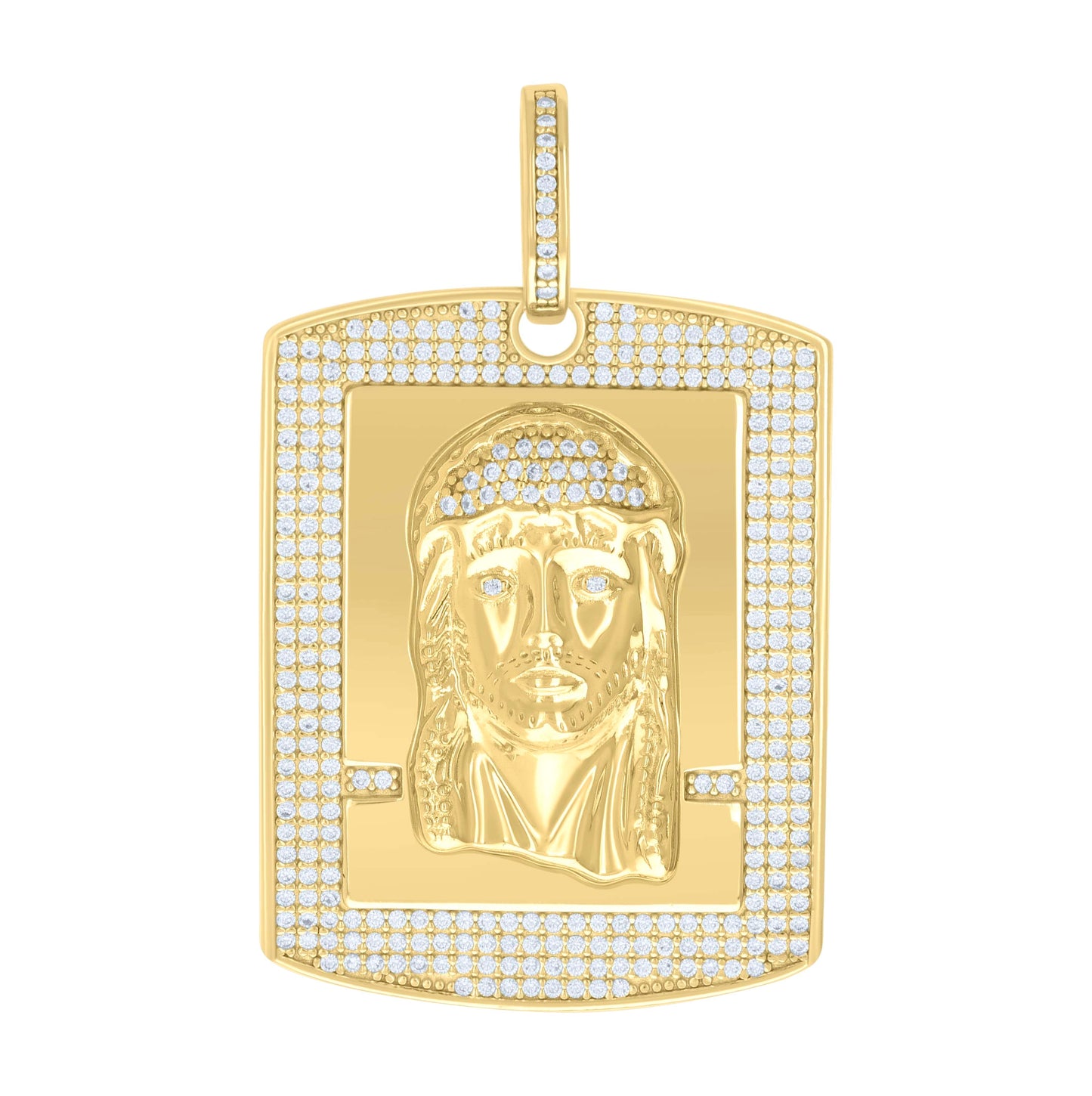 Sterling Silver Mens Cubic-Zirconia Jesus Religious Charm Pendant