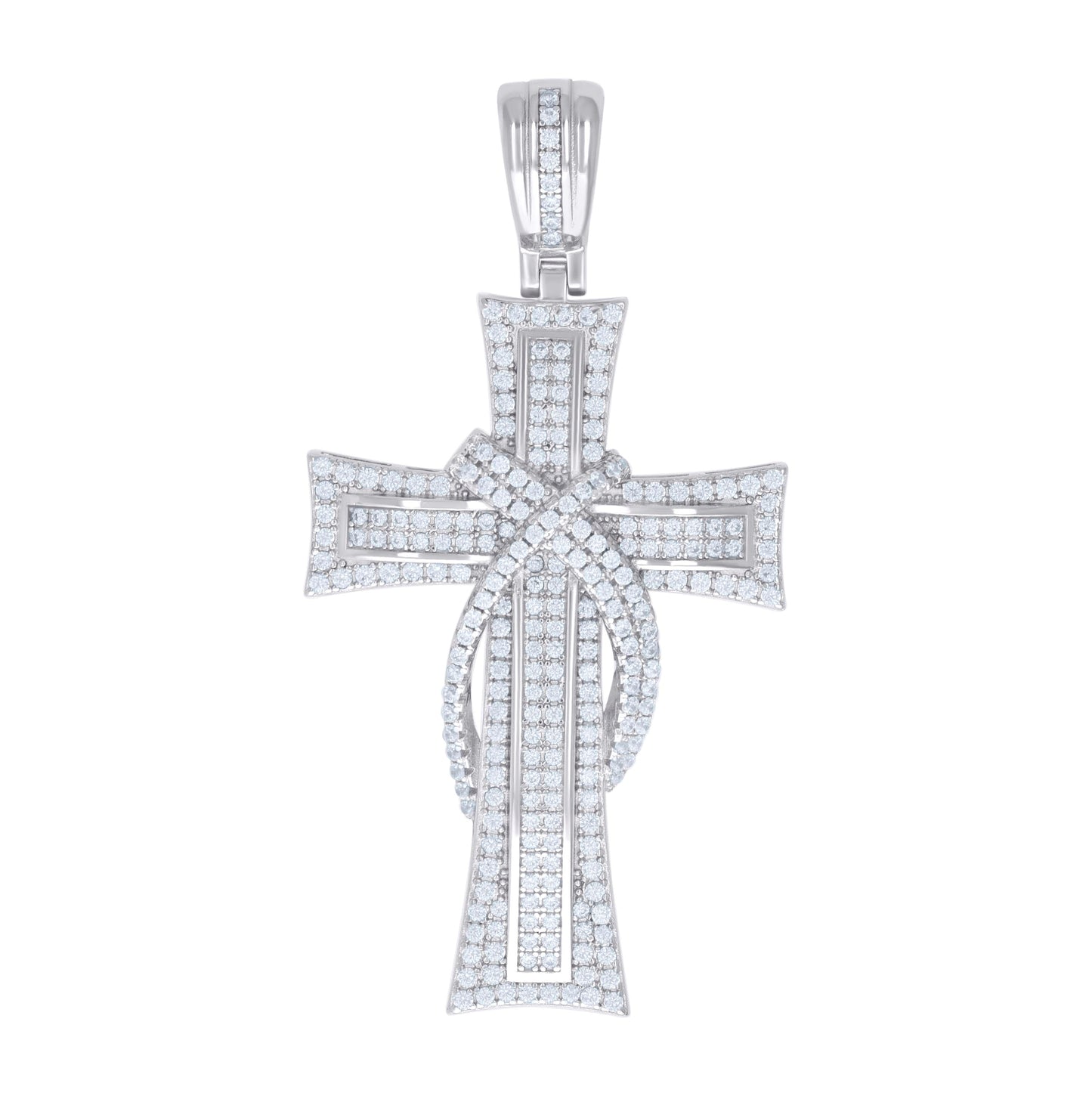 Sterling Silver Mens Cubic-Zirconia Cross Religious Charm Pendant