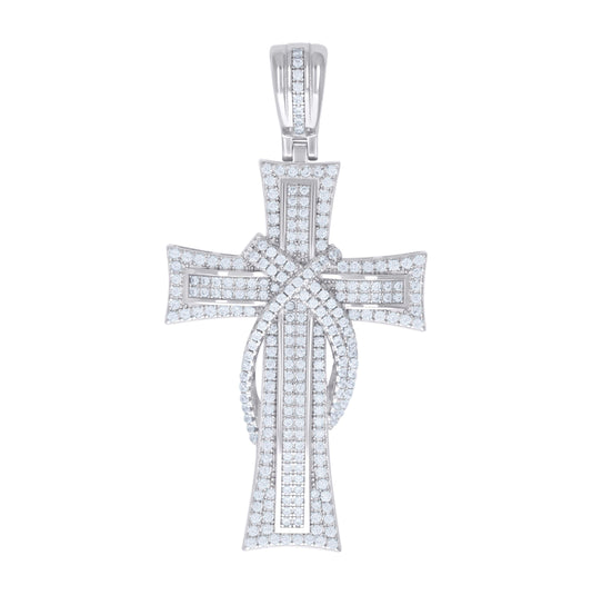 Sterling Silver Mens Cubic-Zirconia Cross Religious Charm Pendant