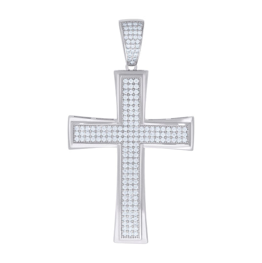 Sterling Silver Mens Cubic-Zirconia Cross Religious Charm Pendant