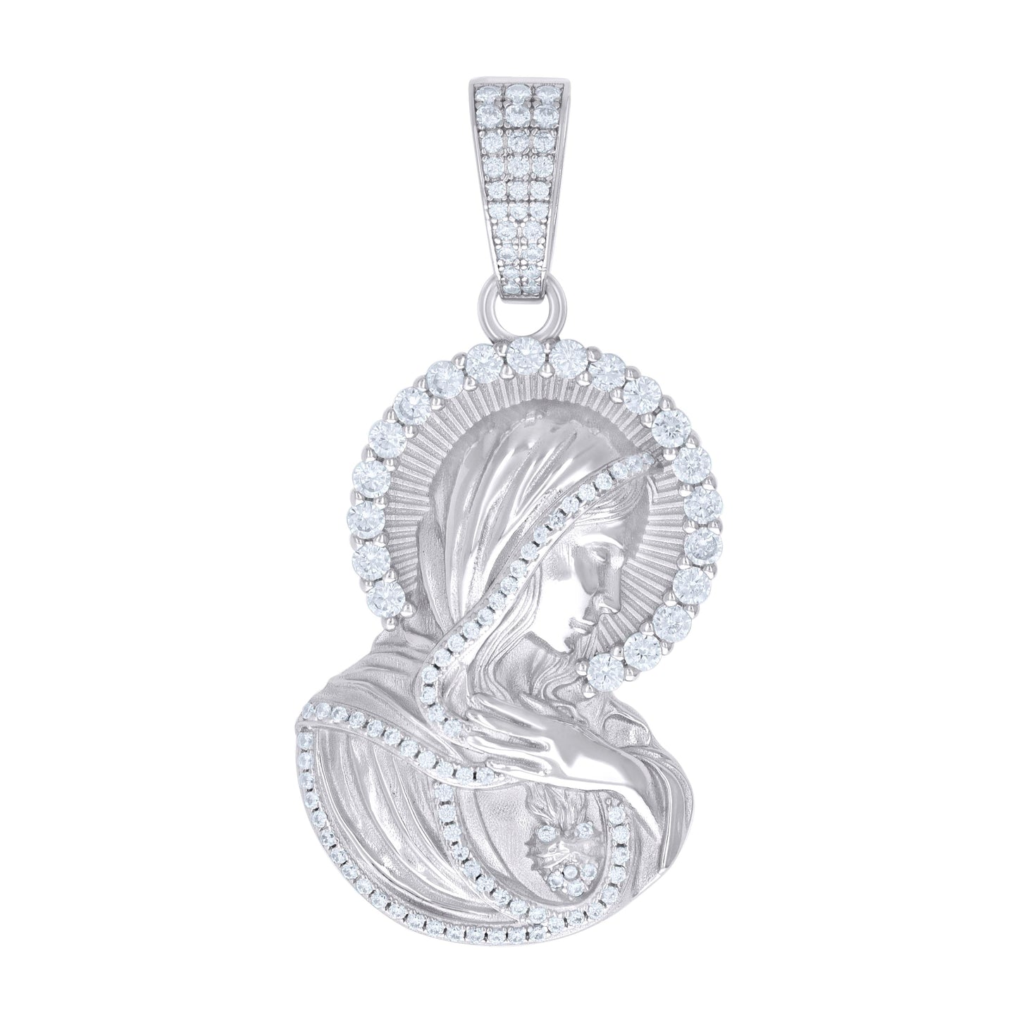 Sterling Silver Unisex Cubic-Zirconia Virgin Mary/Guadalupe Religious Charm Pendant