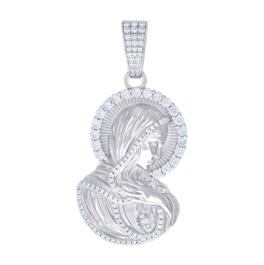 Sterling Silver Unisex Cubic-Zirconia Virgin Mary/Guadalupe Religious Charm Pendant