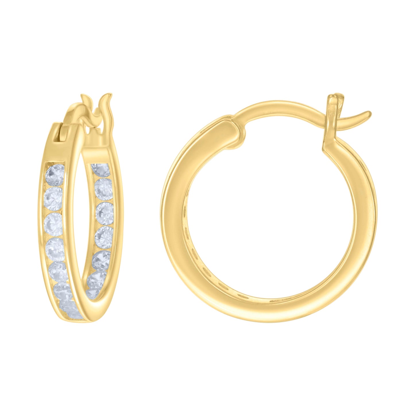 Sterling Silver Or Yellow-Tone Womens Cubic-Zirconia Inside-Out Hoop Earrings