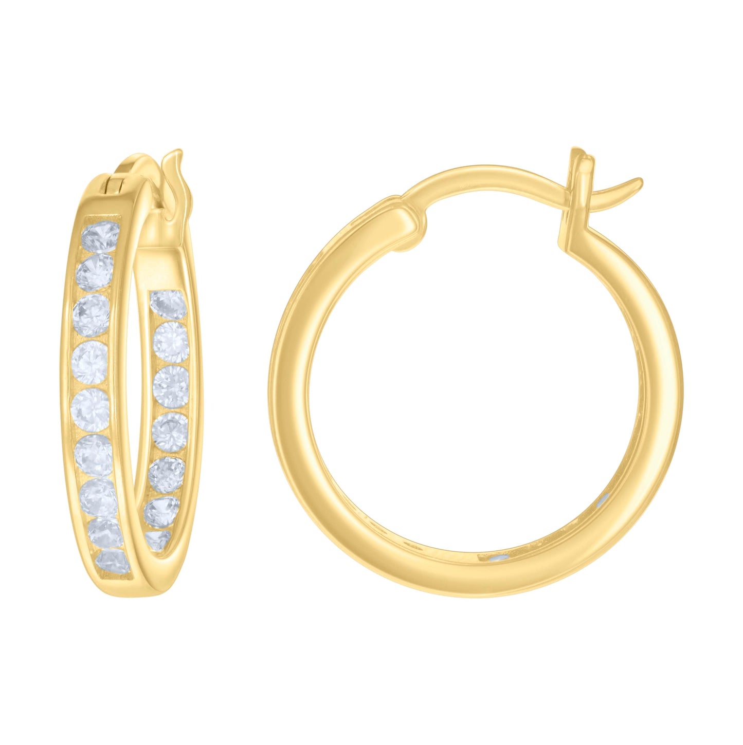 Sterling Silver Or Yellow-Tone Womens Cubic-Zirconia Inside-Out Hoop Earrings