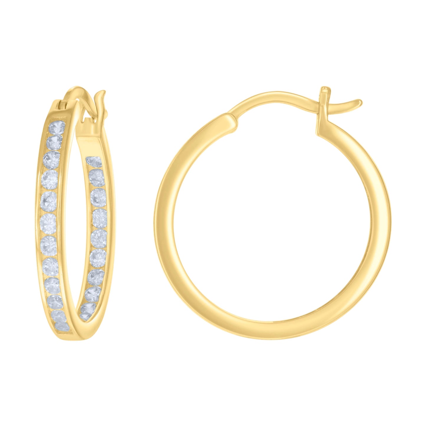 Sterling Silver Or Yellow-Tone Womens Cubic-Zirconia Inside-Out Hoop Earrings