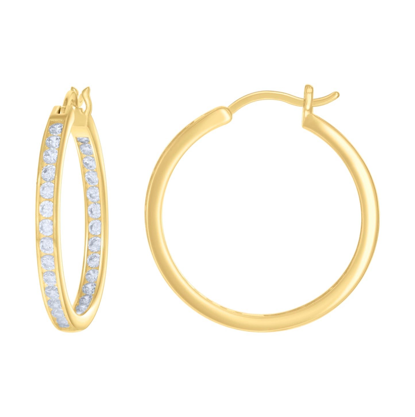 Sterling Silver Or Yellow-Tone Womens Cubic-Zirconia Inside-Out Hoop Earrings