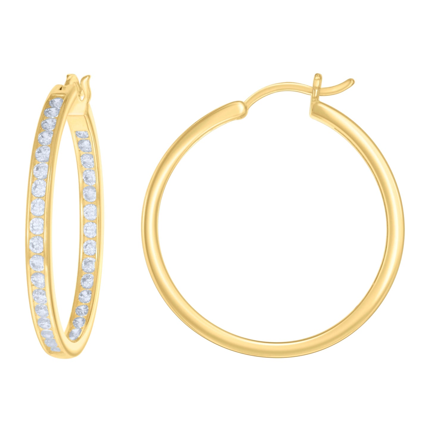 Sterling Silver Or Yellow-Tone Womens Cubic-Zirconia Inside-Out Hoop Earrings