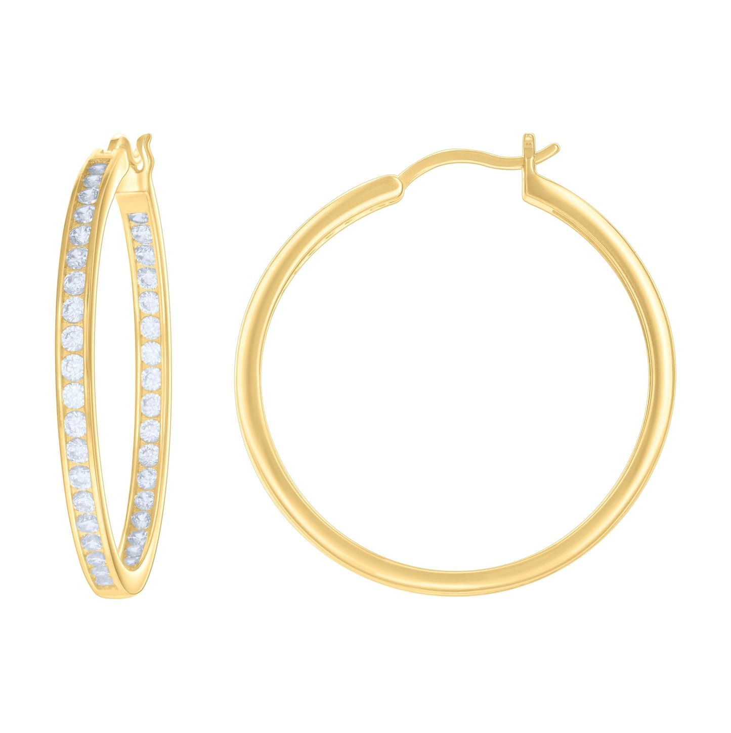 Sterling Silver Or Yellow-Tone Womens Cubic-Zirconia Inside-Out Hoop Earrings