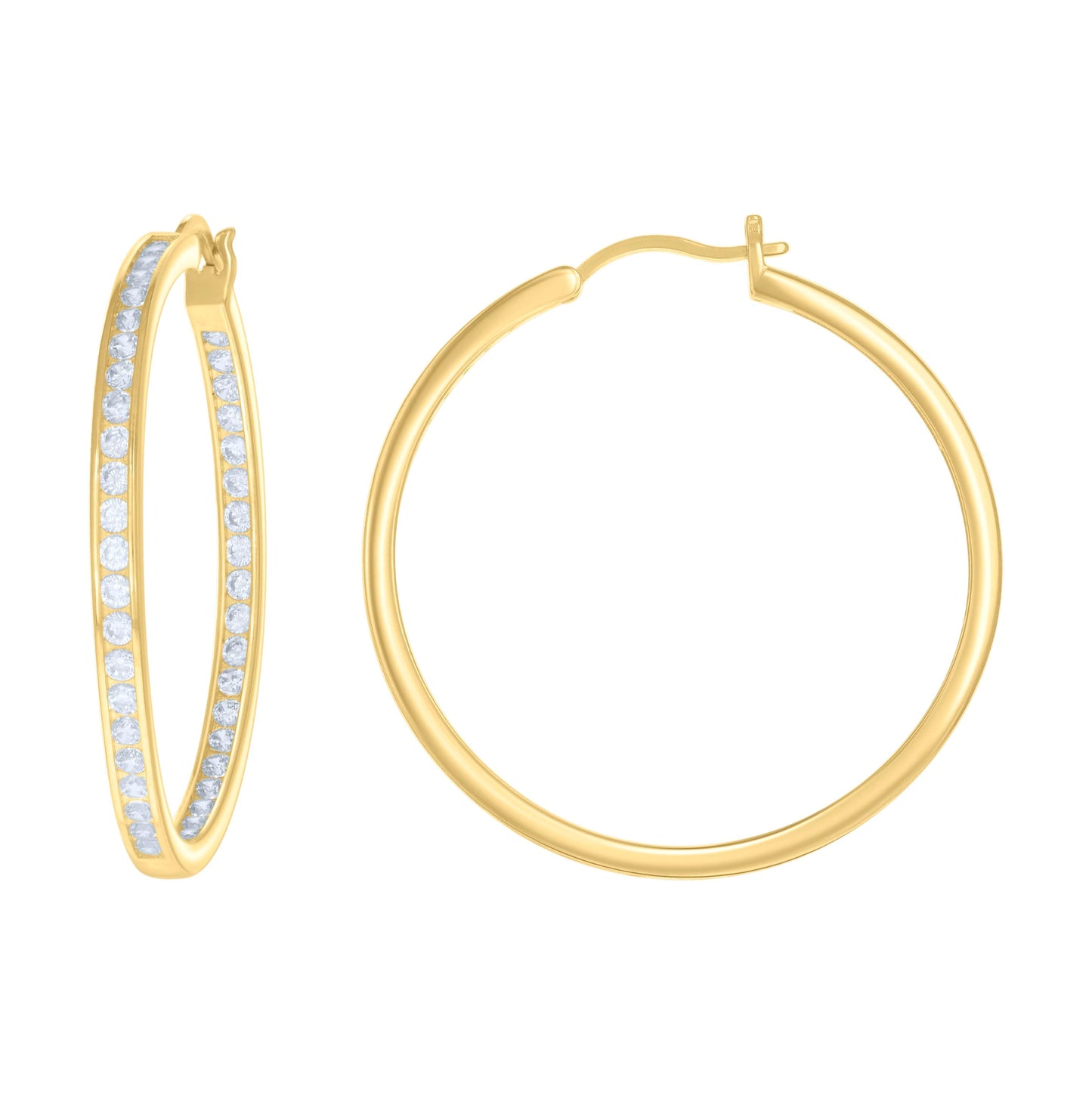 Sterling Silver Or Yellow-Tone Womens Cubic-Zirconia Inside-Out Hoop Earrings