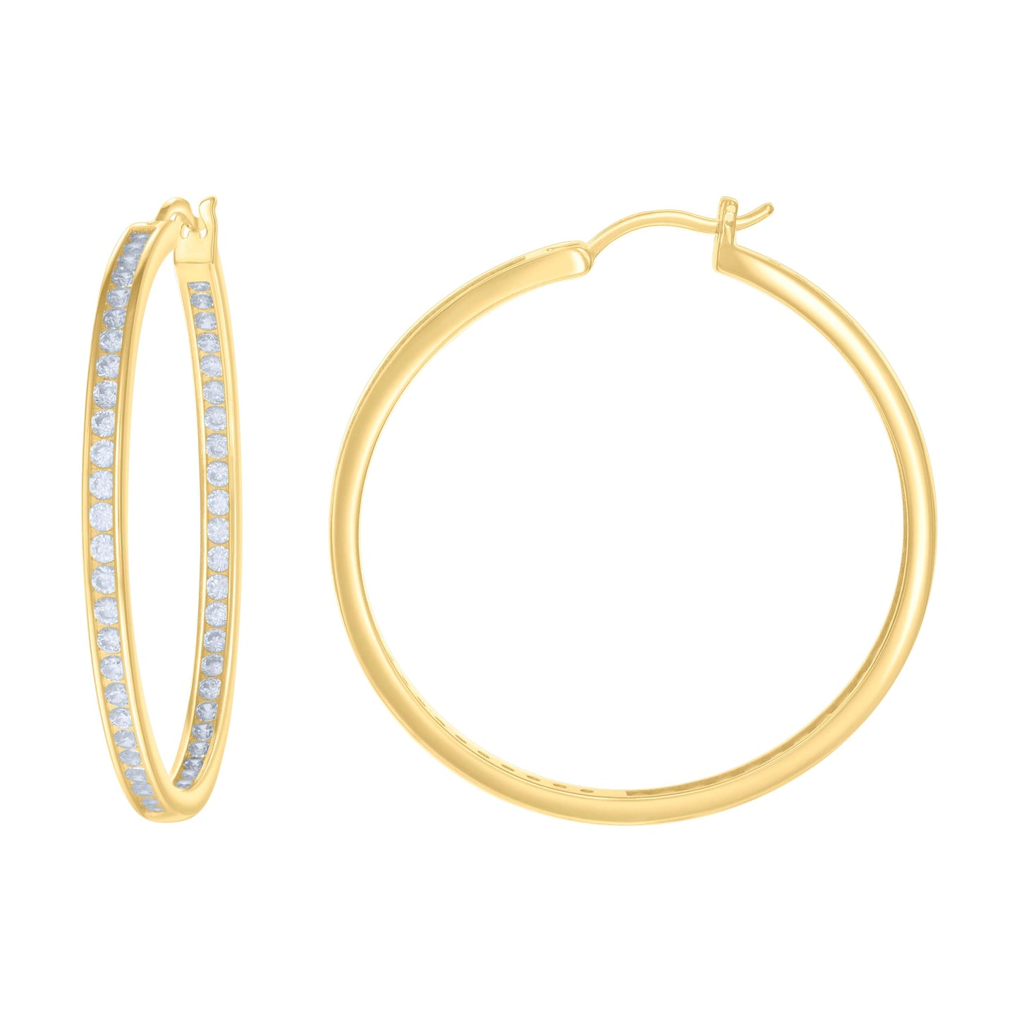 Sterling Silver Or Yellow-Tone Womens Cubic-Zirconia Inside-Out Hoop Earrings
