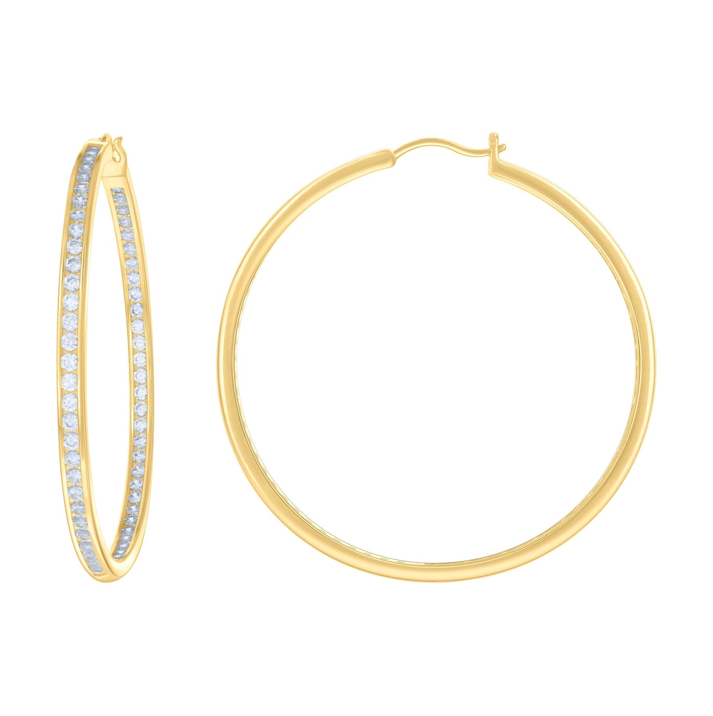 Sterling Silver Or Yellow-Tone Womens Cubic-Zirconia Inside-Out Hoop Earrings