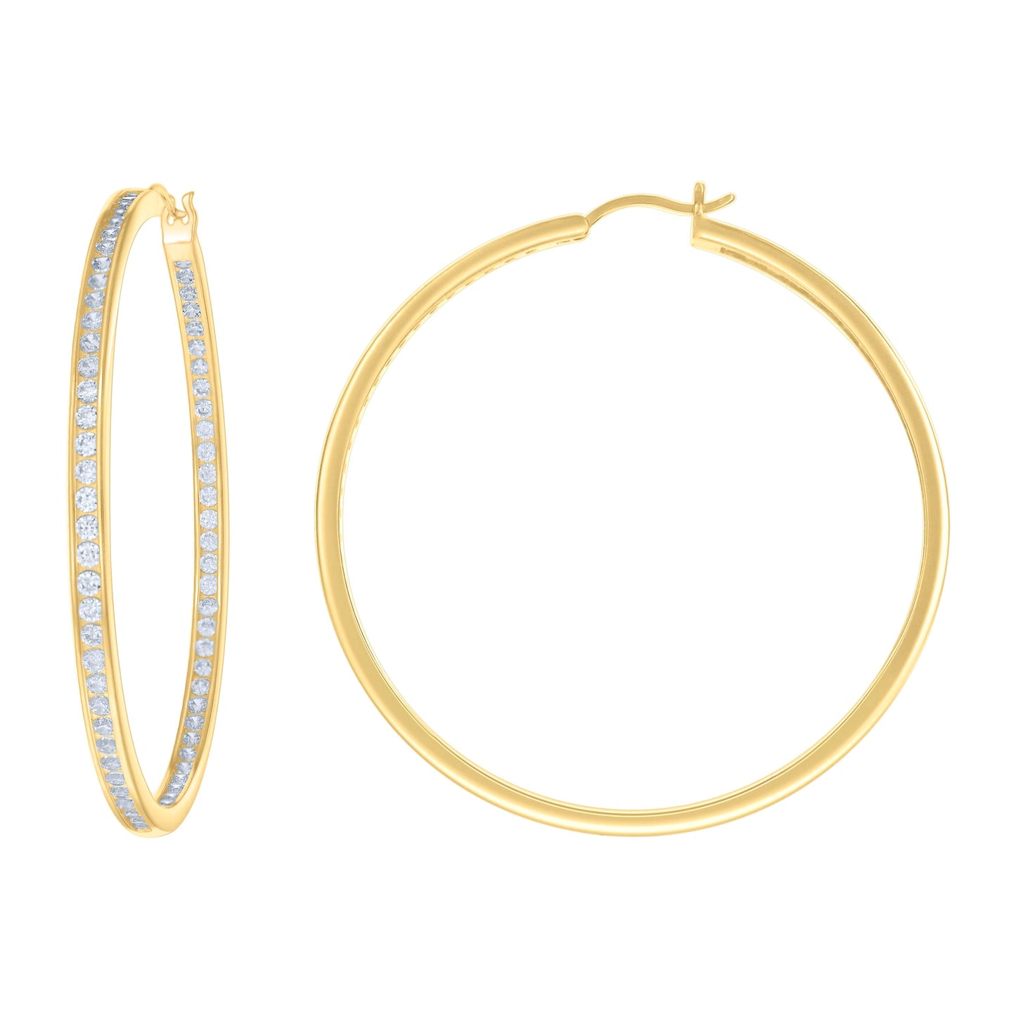 Sterling Silver Or Yellow-Tone Womens Cubic-Zirconia Inside-Out Hoop Earrings