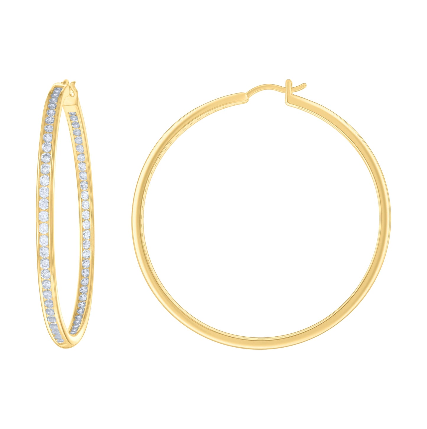 Sterling Silver Or Yellow-Tone Womens Cubic-Zirconia Inside-Out Hoop Earrings