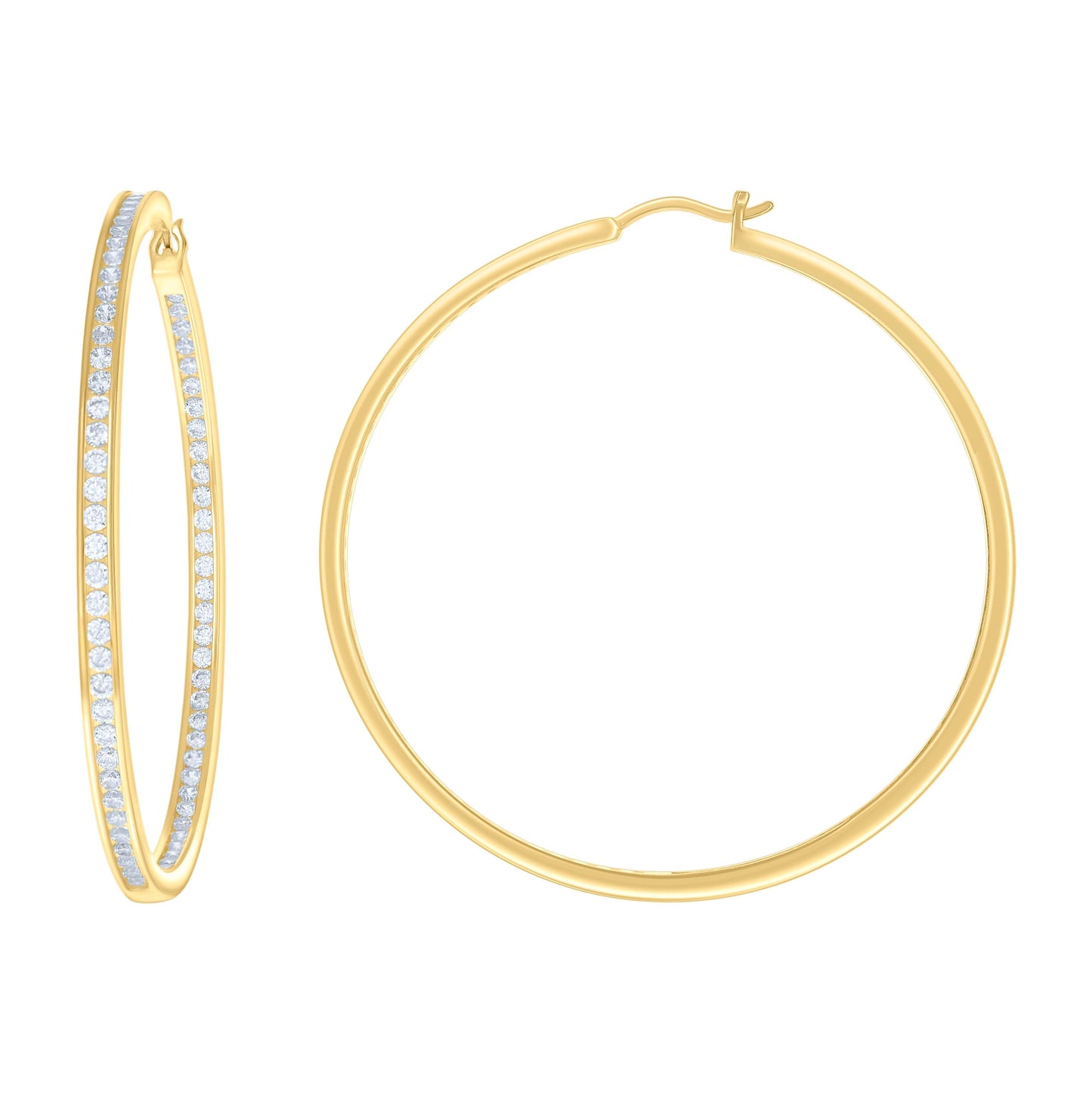 Sterling Silver Or Yellow-Tone Womens Cubic-Zirconia Inside-Out Hoop Earrings
