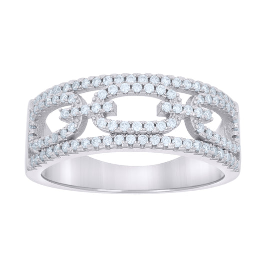 Sterling Silver Tri-Color Womens Cubic-Zirconia Cross Hearts Bridal Anniversary Wedding Engagement Band Ring