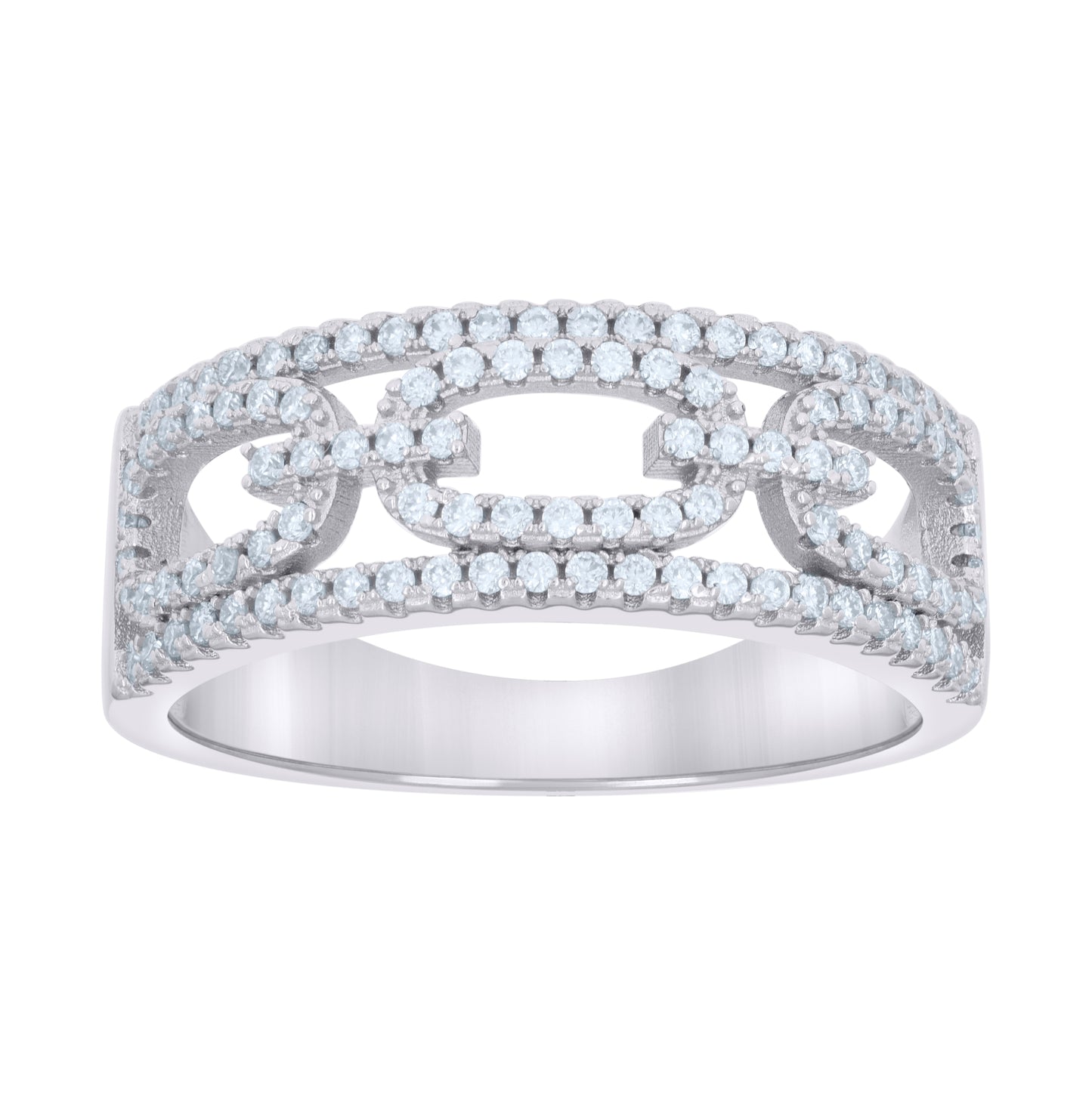 Sterling Silver Tri-Color Womens Cubic-Zirconia Cross Hearts Bridal Anniversary Wedding Engagement Band Ring