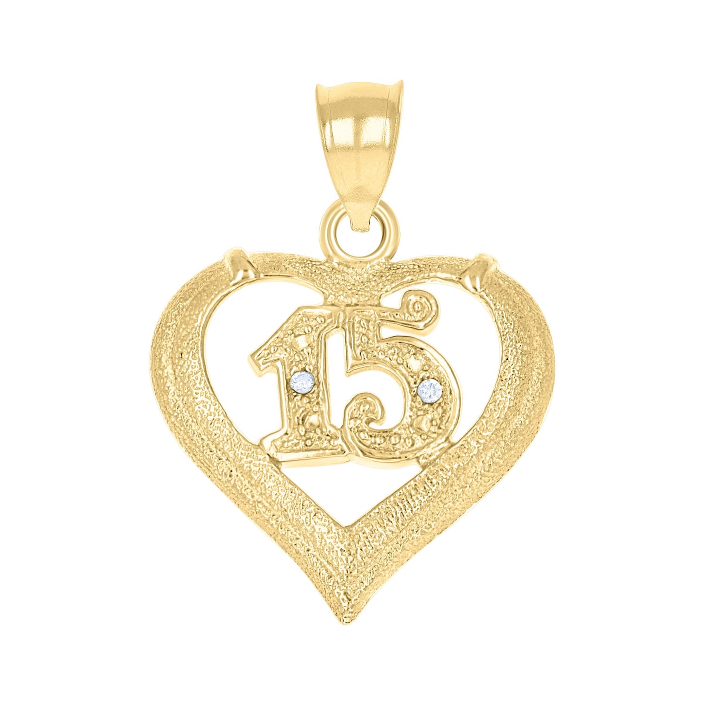 10K Two-Tone Gold Cubic-Zirconia Womens 15 Anos Heart Quinceanera Charm Pendant