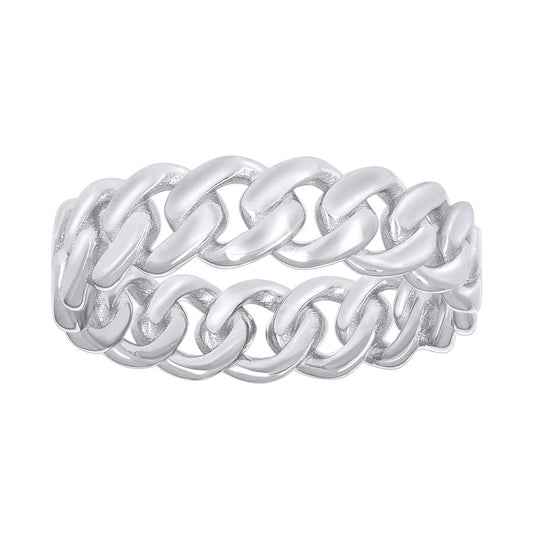 Sterling Silver Mens Cuban Link Fashion Bridal Anniversary Wedding Engagement Band Ring