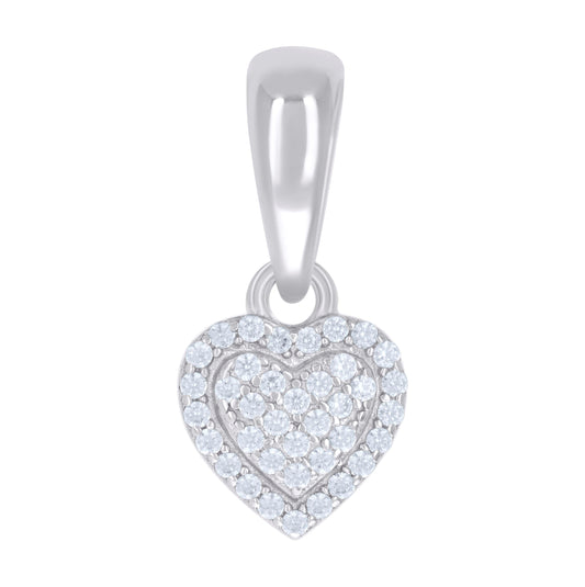 Sterling Silver Womens Cubic-Zirconia Heart Charm Pendant