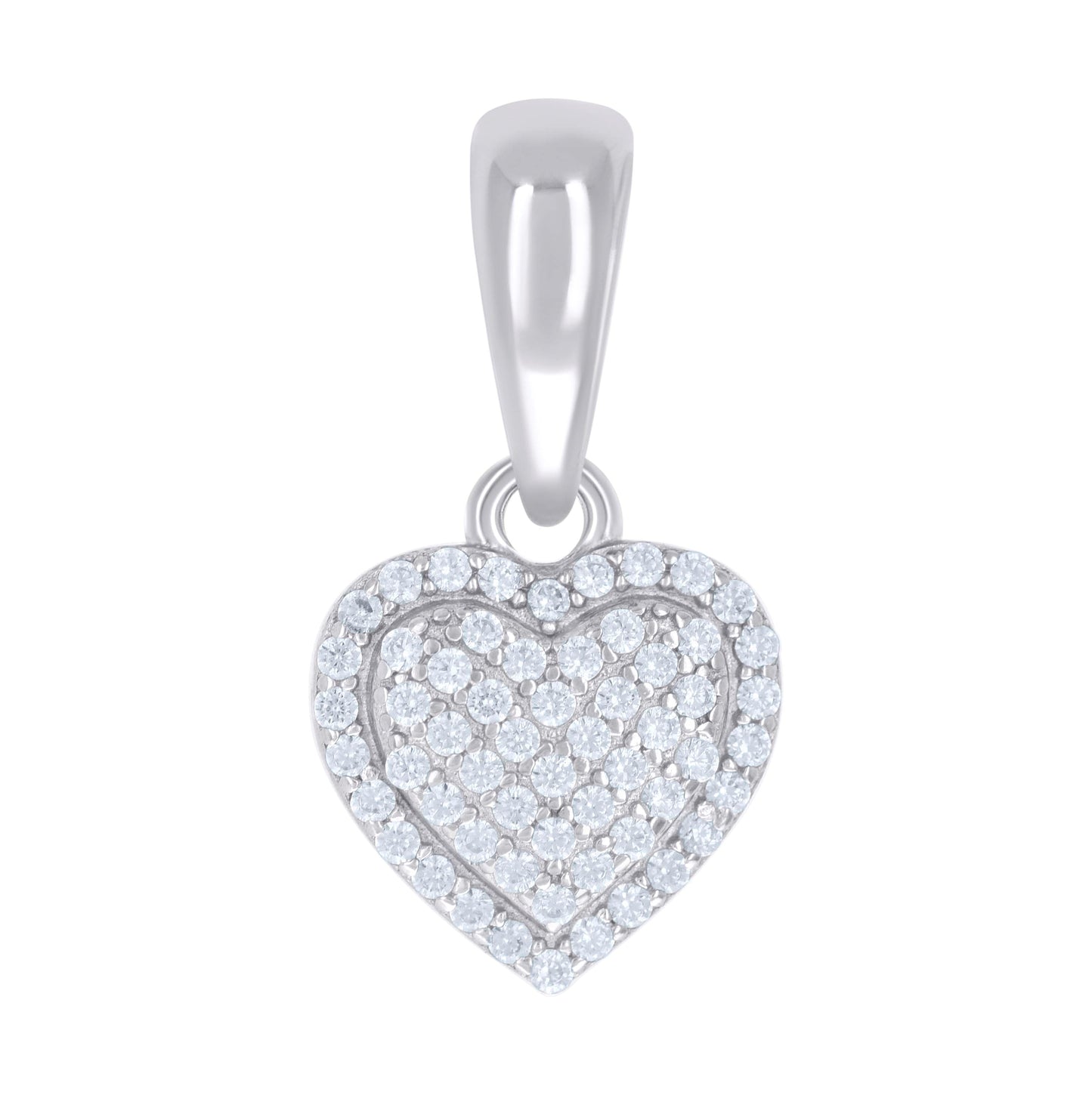 Sterling Silver Womens Cubic-Zirconia Heart Charm Pendant