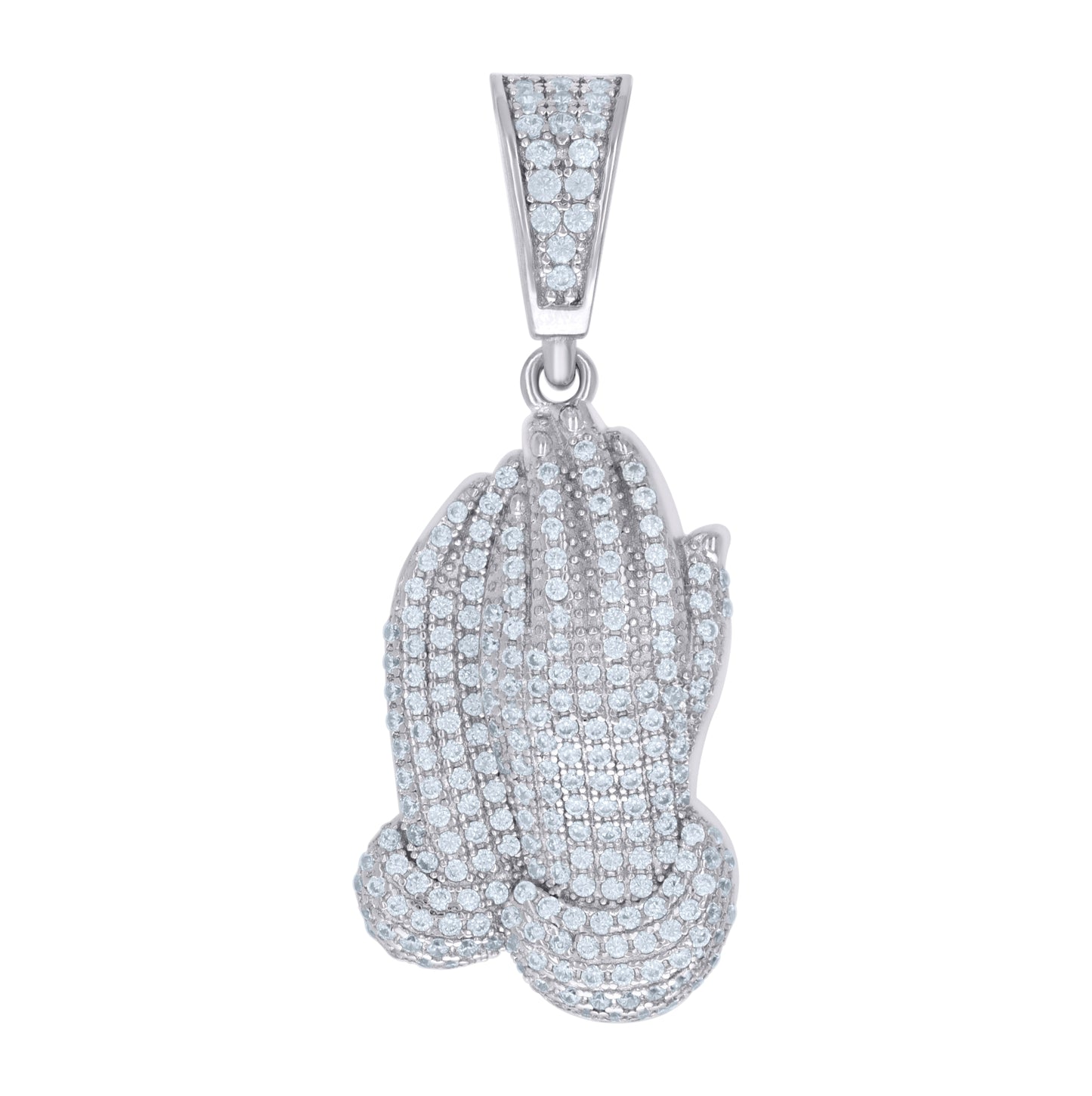 Sterling Silver Mens Cubic-Zirconia Praying Hands Symbol Religious Charm Pendant