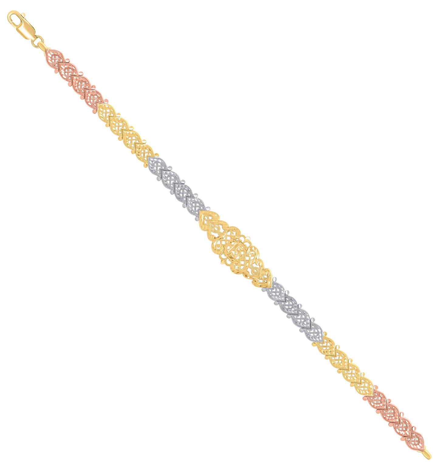 14K Tri-Color Gold Womens 15 Quinceanera Charm Bracelet