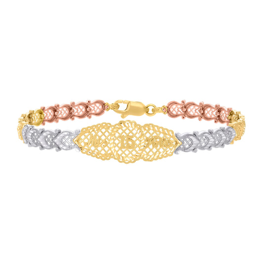 14K Tri-Color Gold Womens 15 Quinceanera Charm Bracelet