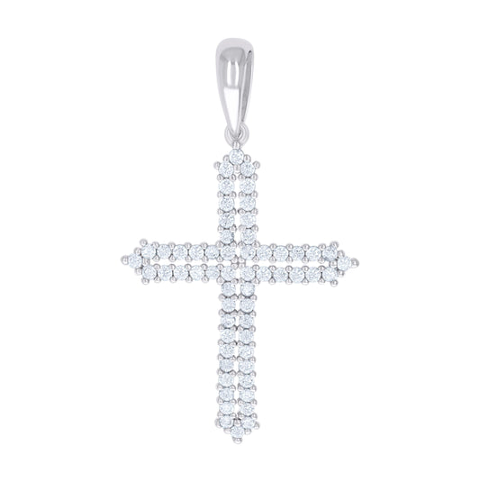 Sterling Silver Mens Cubic-Zirconia Cross Religious Charm Pendant