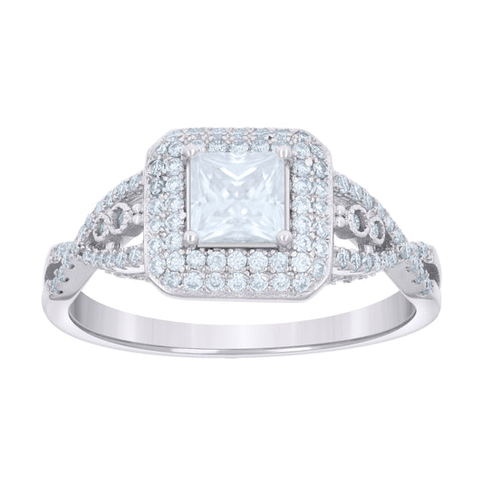 Sterling Silver Womens Princess-cut Round Cubic-Zirconia Fashion Bridal Anniversary Engagement Wedding Ring