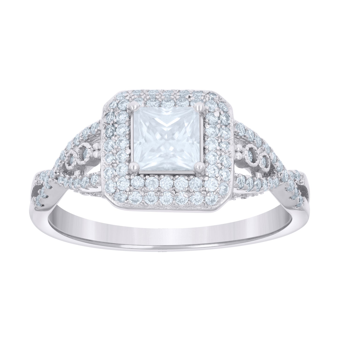 Sterling Silver Womens Princess-cut Round Cubic-Zirconia Fashion Bridal Anniversary Engagement Wedding Ring