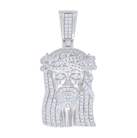 Sterling Silver Unisex Cubic-Zirconia Jesus Religious Charm Pendant