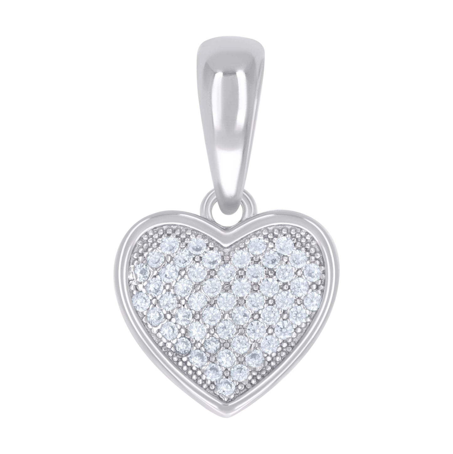 Sterling Silver Womens Cubic-Zirconia Heart Charm Pendant