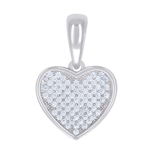 Sterling Silver Womens Cubic-Zirconia Heart Charm Pendant