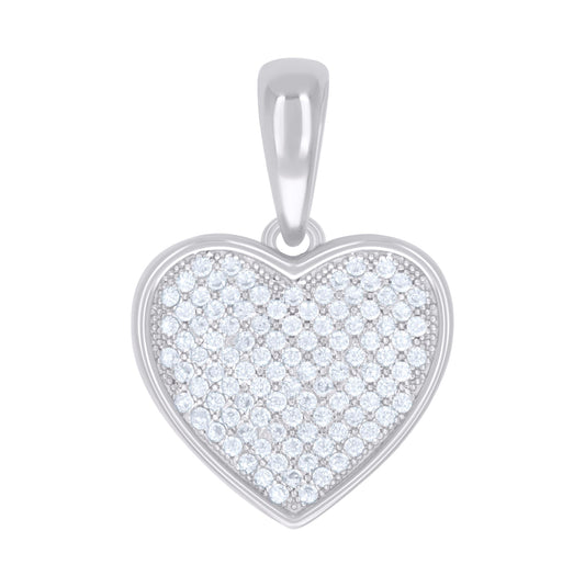 Sterling Silver Womens Cubic-Zirconia Heart Charm Pendant