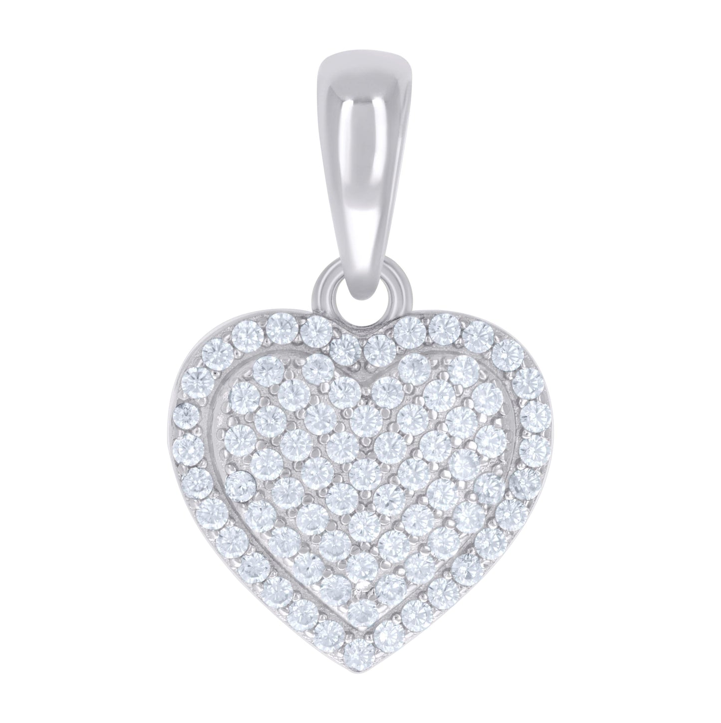 Sterling Silver Womens Cubic-Zirconia Heart Charm Pendant