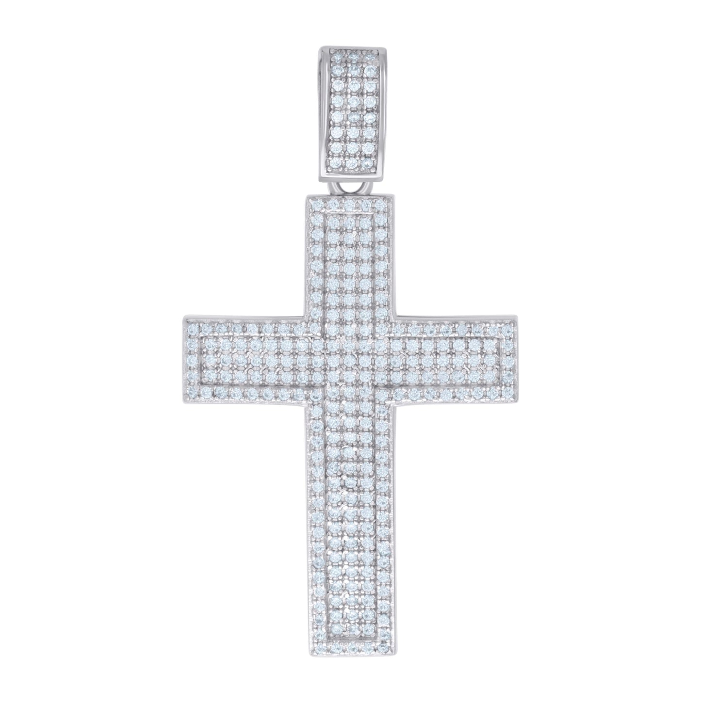 Sterling Silver Mens Cubic-Zirconia Cross Religious Charm Pendant