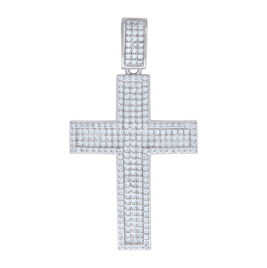 Sterling Silver Mens Cubic-Zirconia Cross Religious Charm Pendant