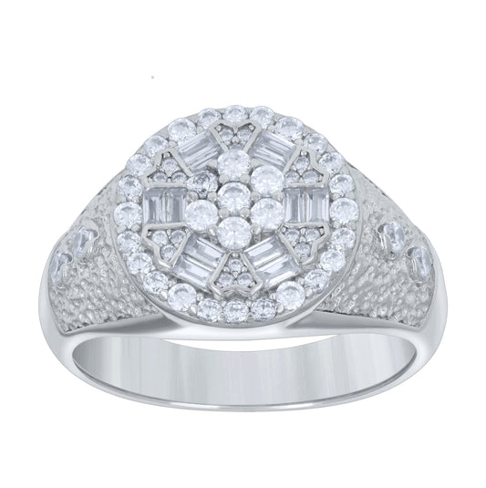 Sterling Silver Men's Baguette Round Cubic-Zirconia Fashion Bridal Anniversary Wedding Engagement Band Ring