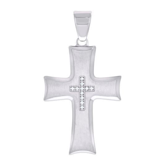 Stainless Steel Mens Cubic-Zirconia Cross Religious Charm Pendant