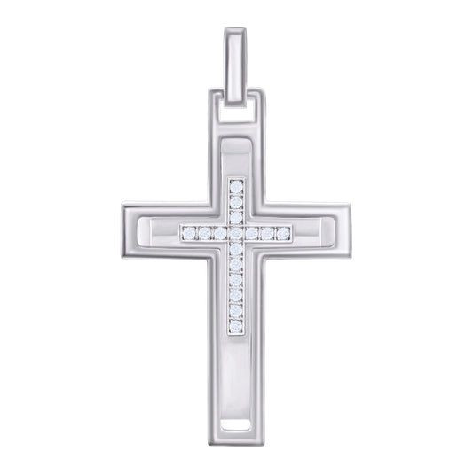 Stainless Steel Or Black-Tone Or Yellow-tone Mens Cubic-Zirconia Cross Religious Charm Pendant