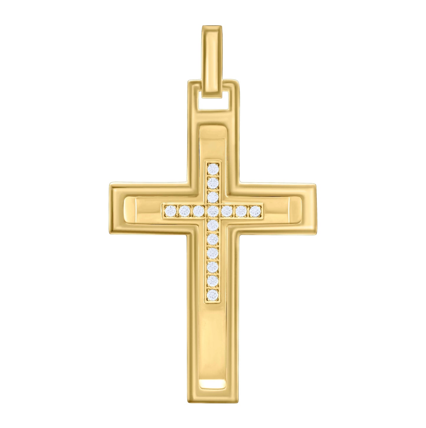 Stainless Steel Or Black-Tone Or Yellow-tone Mens Cubic-Zirconia Cross Religious Charm Pendant