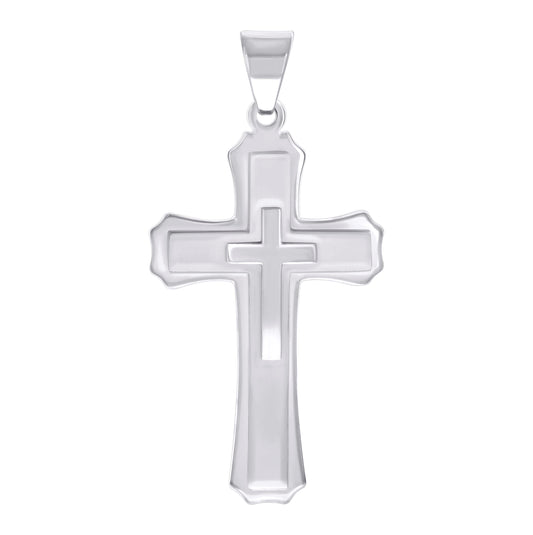 Stainless Steel Or Black-Tone Or Yellow-tone Mens Cross Religious Charm Pendant