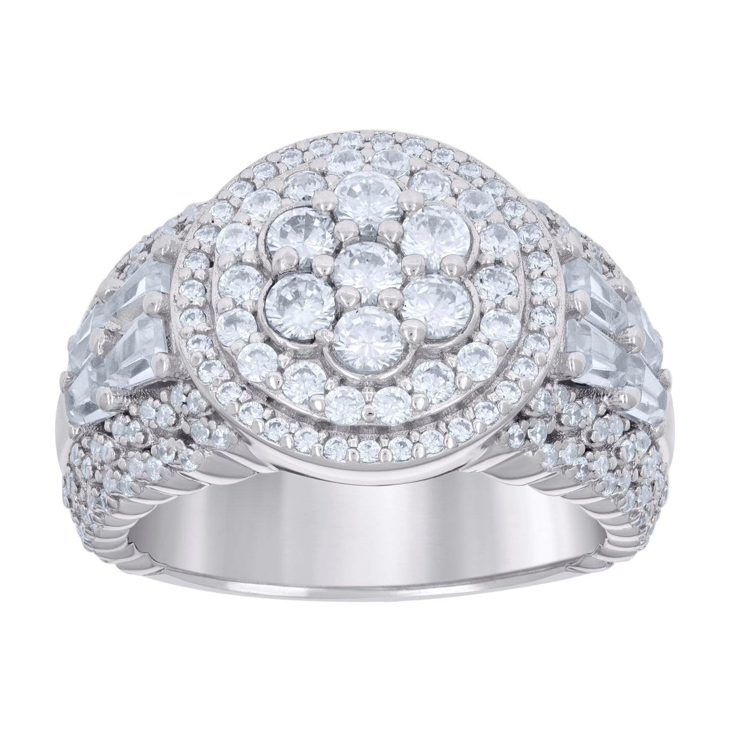 Sterling Silver Men's Baguette Round Cubic-Zirconia Fashion Bridal Anniversary Wedding Engagement Band Ring