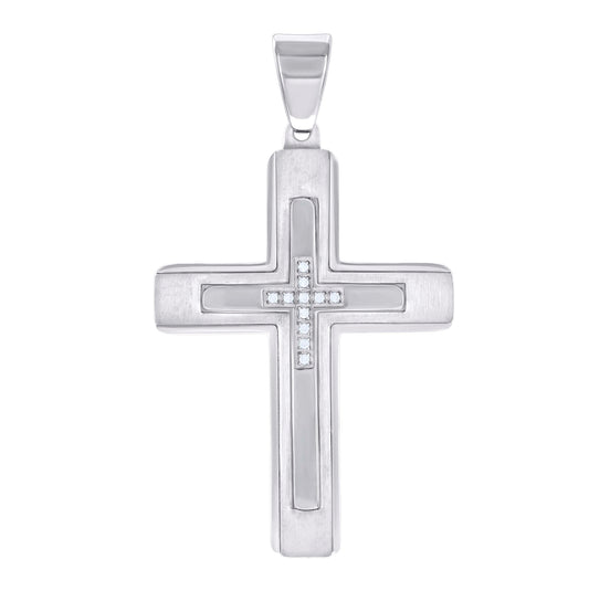 Stainless Steel Or Black-Tone Or Yellow-tone Mens Cubic-Zirconia Cross Religious Charm Pendant