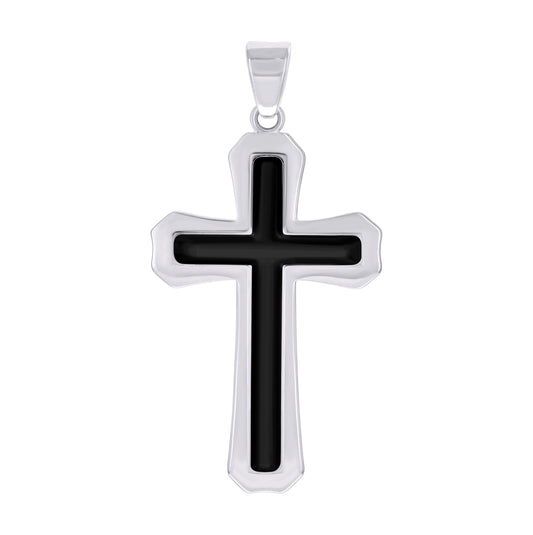 Stainless Steel Black-tone Or Yellow Tone Mens Cross Religious Charm Pendant