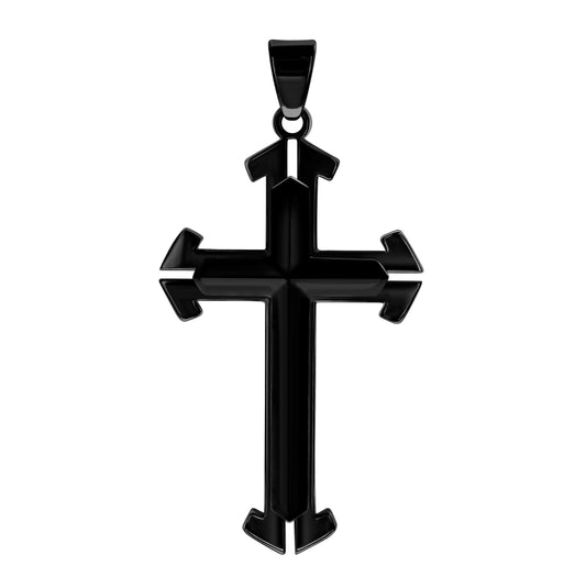 Stainless Steel Black-tone Mens Cross Religious Charm Pendant